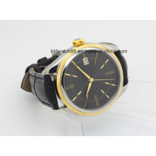 Custom Sports Gold Tone Leather Band Automatic Wrist Watch Men